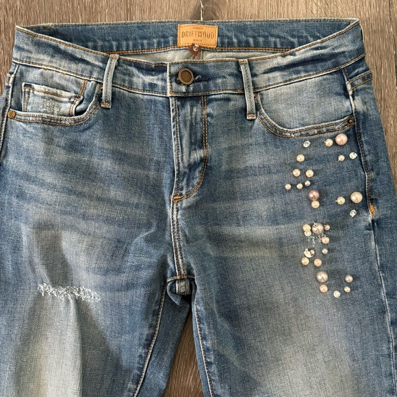 Driftwood Beau 26 Mid-rise Skinny Jean Distressed Pearl Rhinestone Embellished - Picture 2 of 9